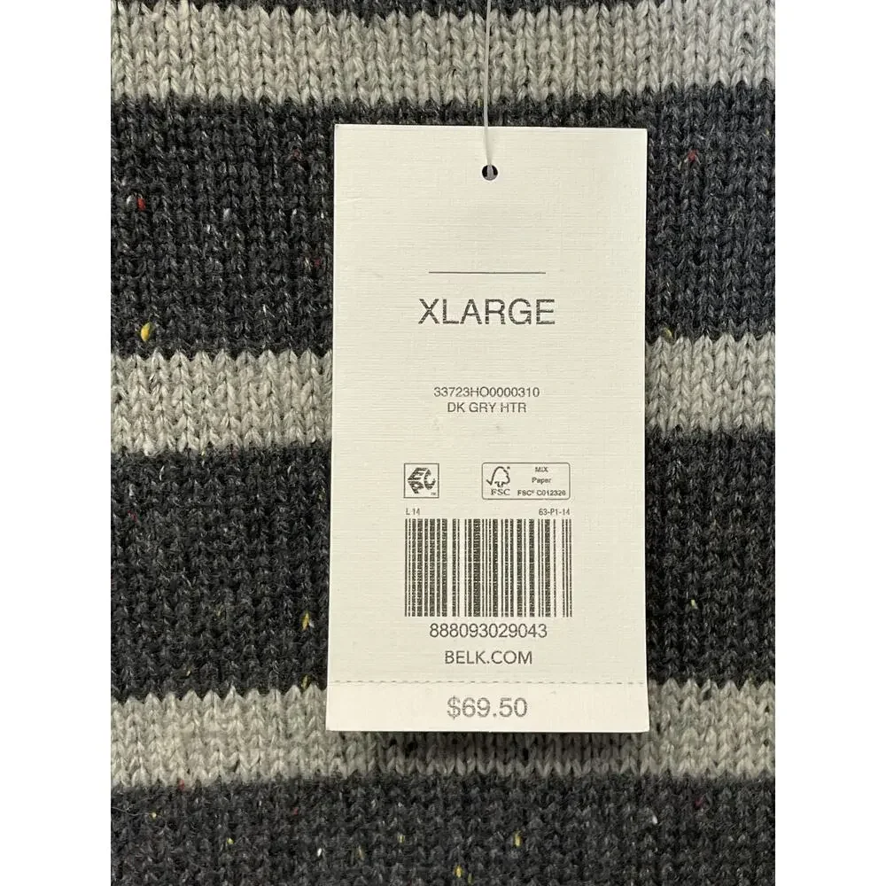 Crown & Ivy Sweater Mens XL Dark Gray Heather Striped‎ Pullover Crewneck NWT